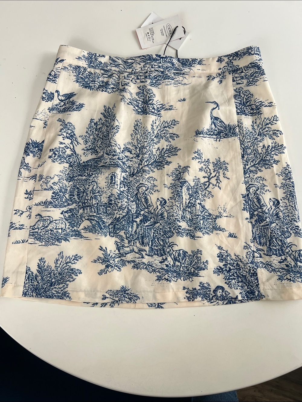 Cider Blue Toile Print Mini Skirt on Cream